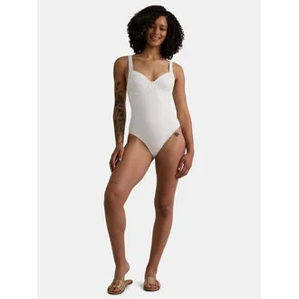 Time and Tru Women’s and Women’s Plus Textured Stripe Underwire One Piece Swimsuit, Sizes XS-... | Walmart (US)