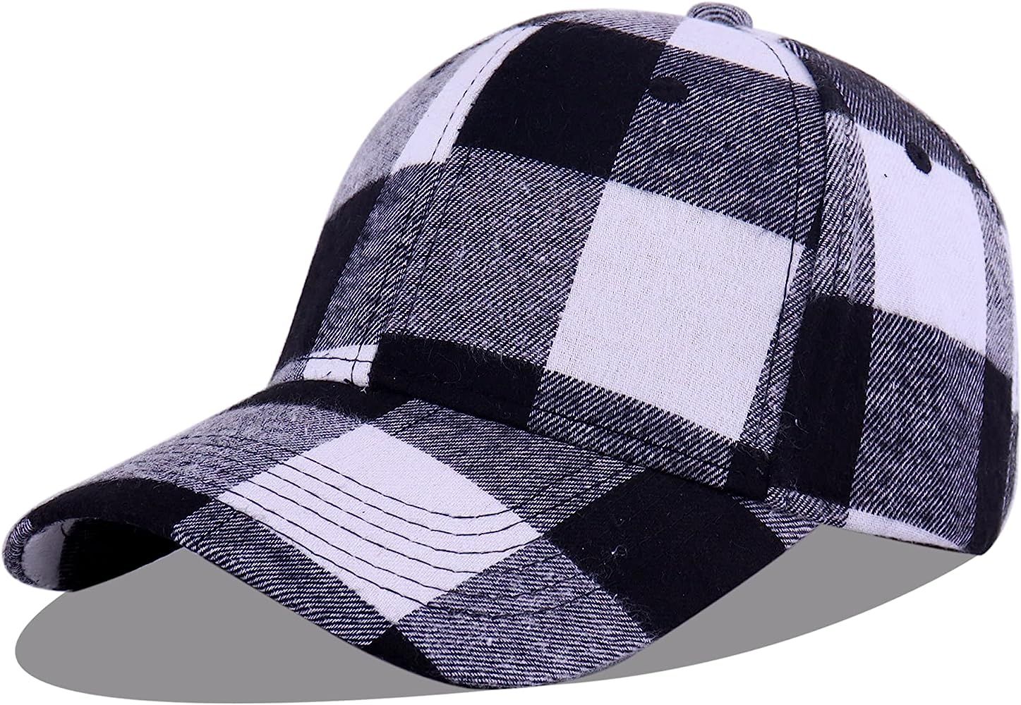 LANGZHEN Plaid Print Adjustable Baseball Cap Soft Cotton Blend Checked Print Outdoor Hat Cap for Men | Amazon (US)