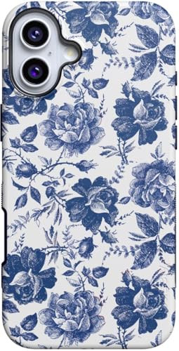 Casely iPhone 16 Case | Rose to Fame | Blue & White Rose Floral | Bold Protective Case Design | Compatible with MagSafe | Amazon (US)