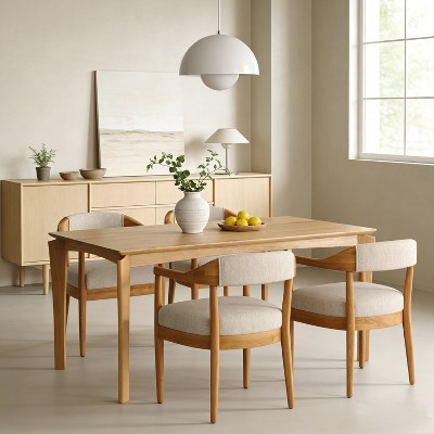 Christopher Knight Home Everett Mid-Century Modern 5-Piece Wood Dining Set with 4 Upholstered Armchairs, Natural/Beige | Target
