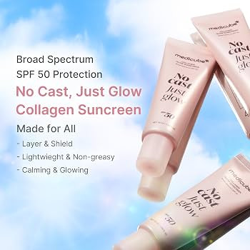 medicube Sunscreen No Cast Just Glow Collagen | SPF 50 Broad Spectrum Face Sunscreen | Lightweigh... | Amazon (US)