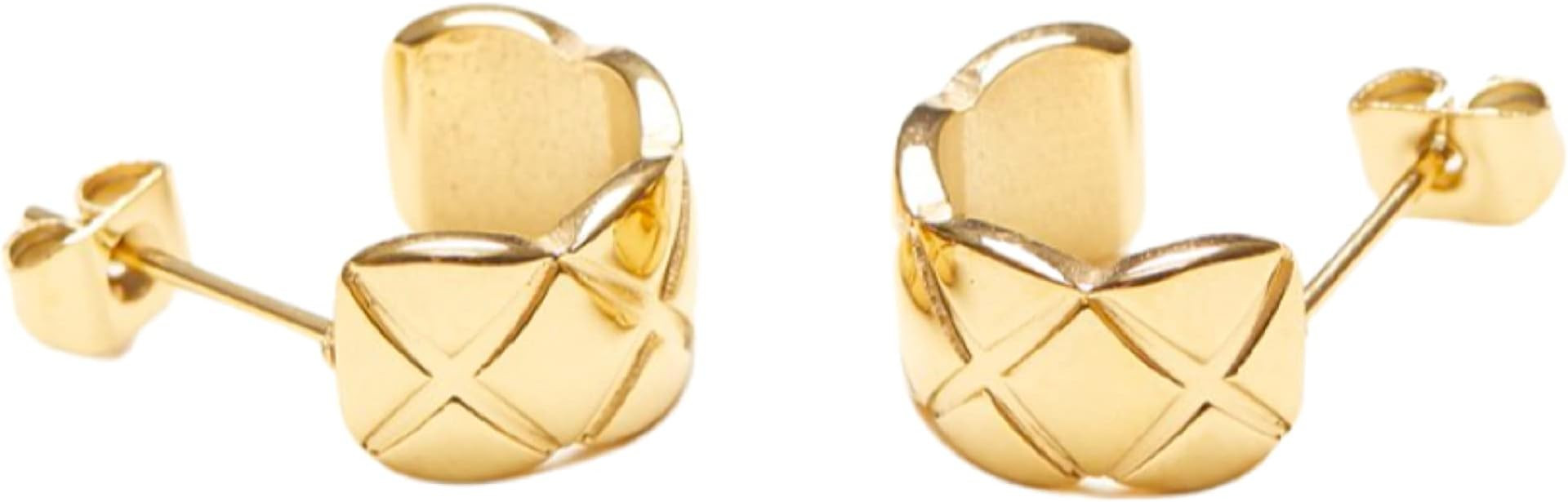 18K Gold Plated Crush Hoop Earrings, Gold Hoops, Women Jewelry, Minimalist Classy Quilted Vintage... | Amazon (US)