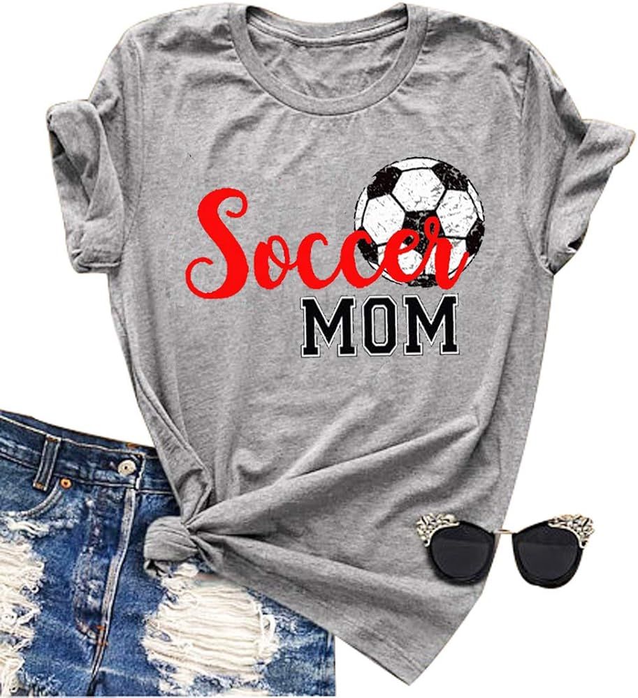 YUYUEYUE Women Soccer Mom Letter Printed T Shirt Football Graphic Fashion Top Tee | Amazon (US)