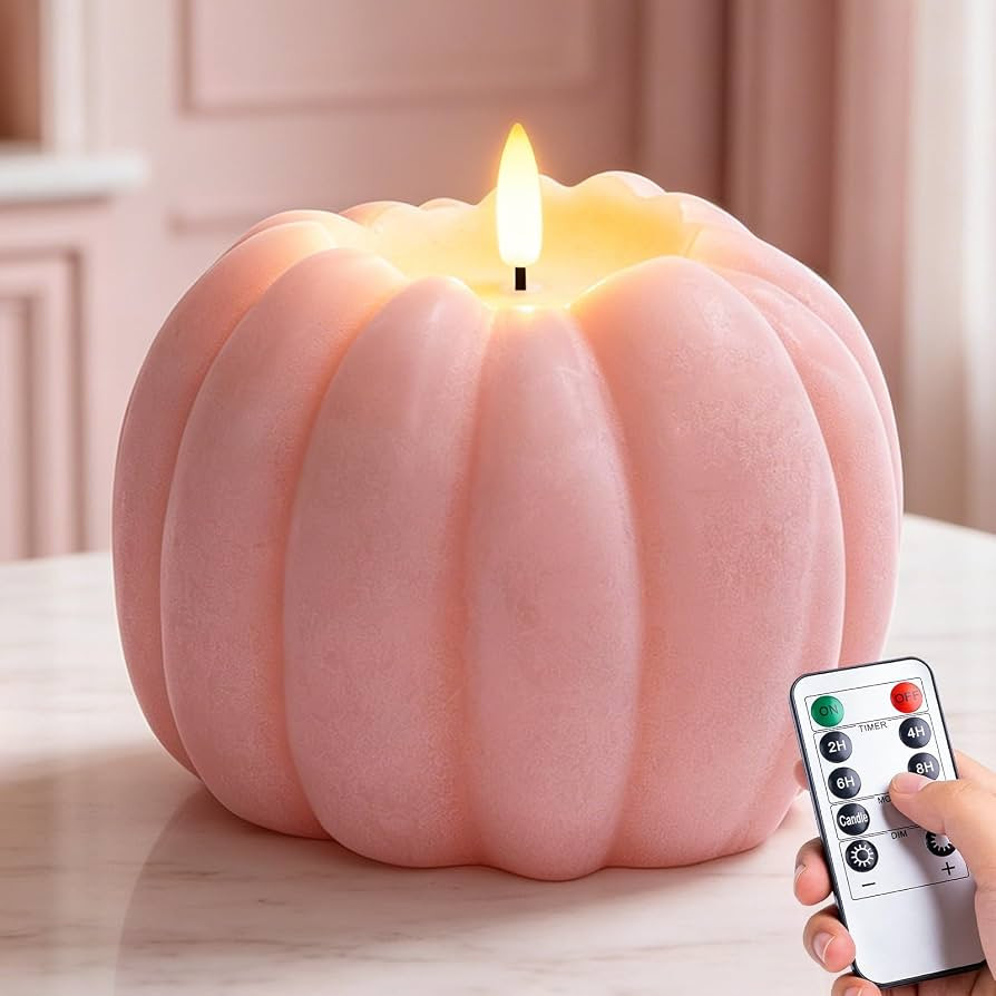 Pink Pumpkin Decor, Fall Decorations for Home - Flameless Pumpkin Candle | Amazon (US)