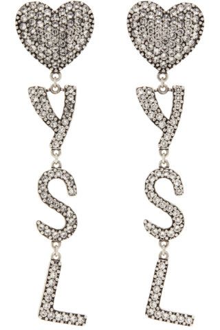 Silver Crystal Heart Earrings | SSENSE