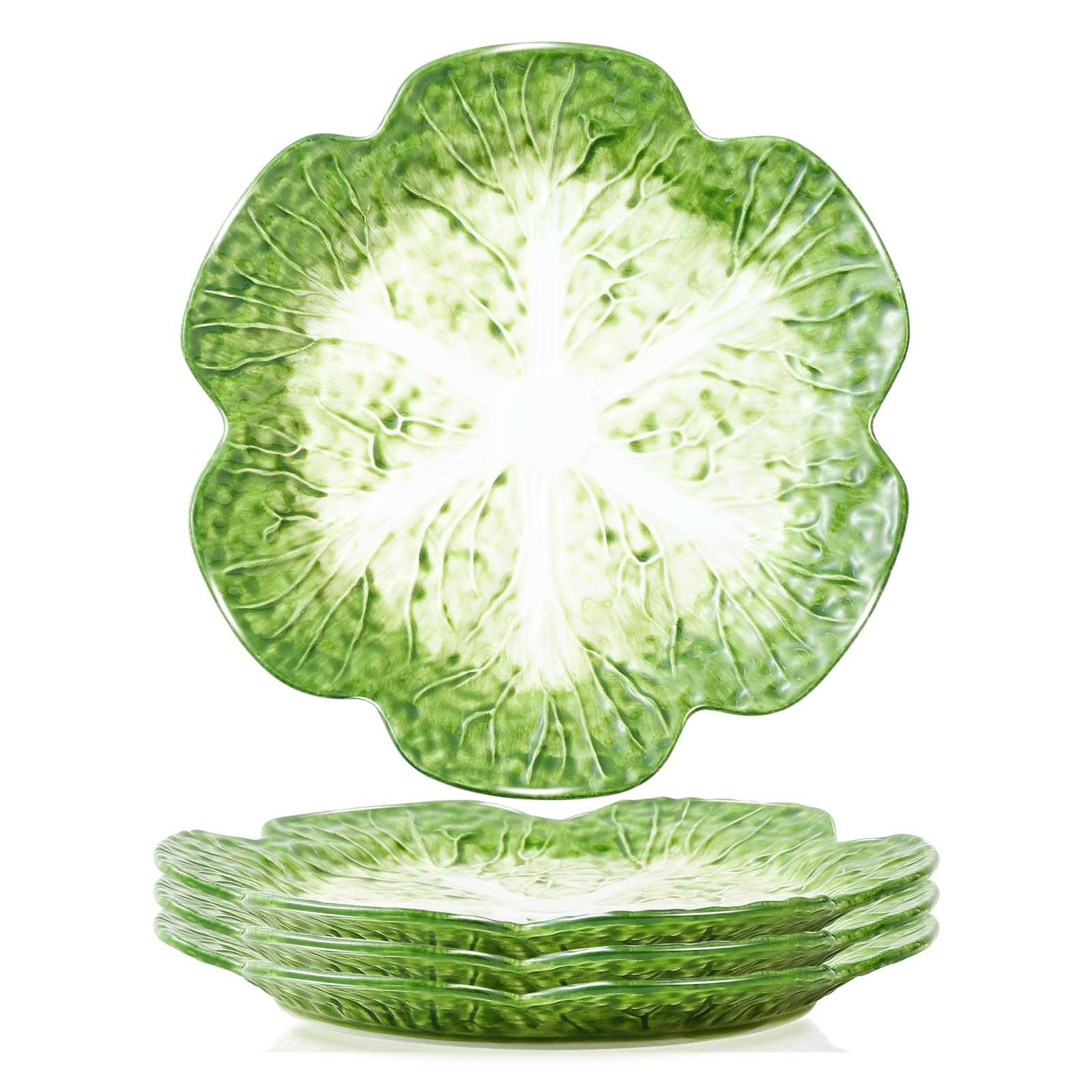 KXZ 10.5 Inch Cabbage Plates, Set of 4 Green Ceramic Salad Plate, Porcelain Decorative Plates for... | Amazon (US)