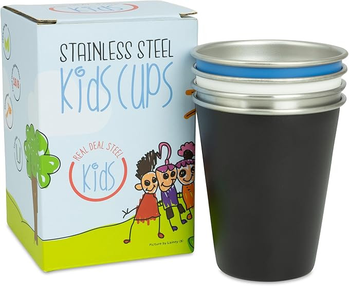 Stainless Steel Kids Cups - Set of 4 - Metal Cups for Children and Toddlers, Premium 10 oz Drinki... | Amazon (US)