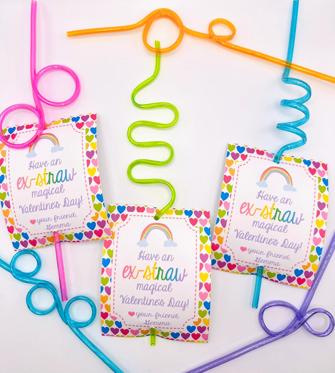 SWEET RAINBOW STRAW Valentine's Day Treat Tags Cards Set of 12 one Dozen Party Packs Available - ... | Etsy (US)