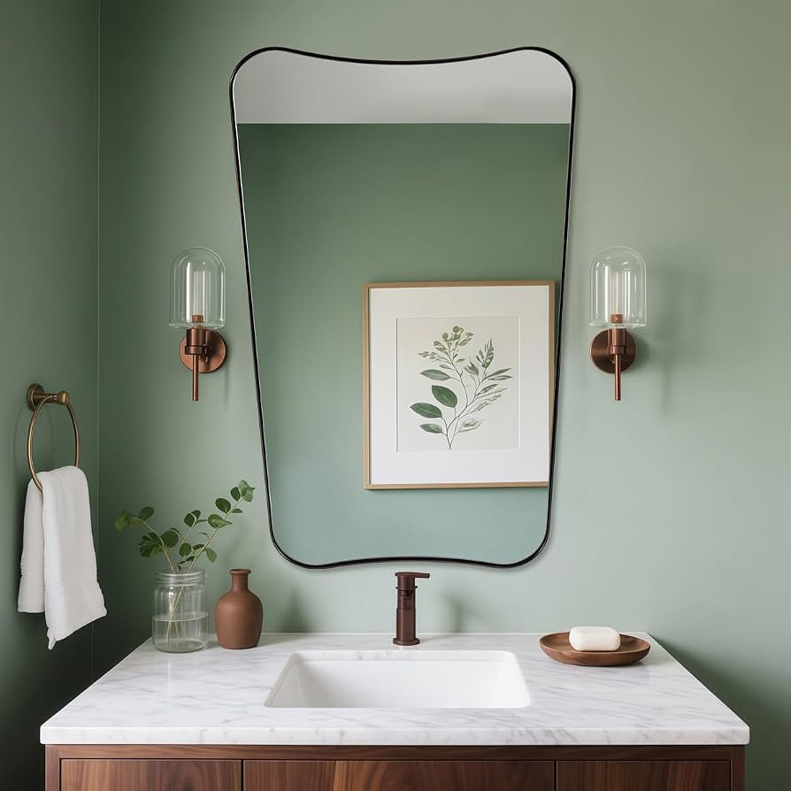 ANDY STAR Brushed Bronze Asymmetrical Mirror, 24"x36" Bathroom Mirror with Premium Stainless Stee... | Amazon (US)