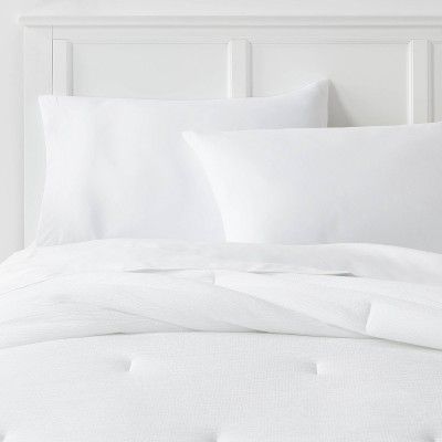 Full/Queen Microfiber Micro Texture Comforter White - Room Essentials&#8482; | Target