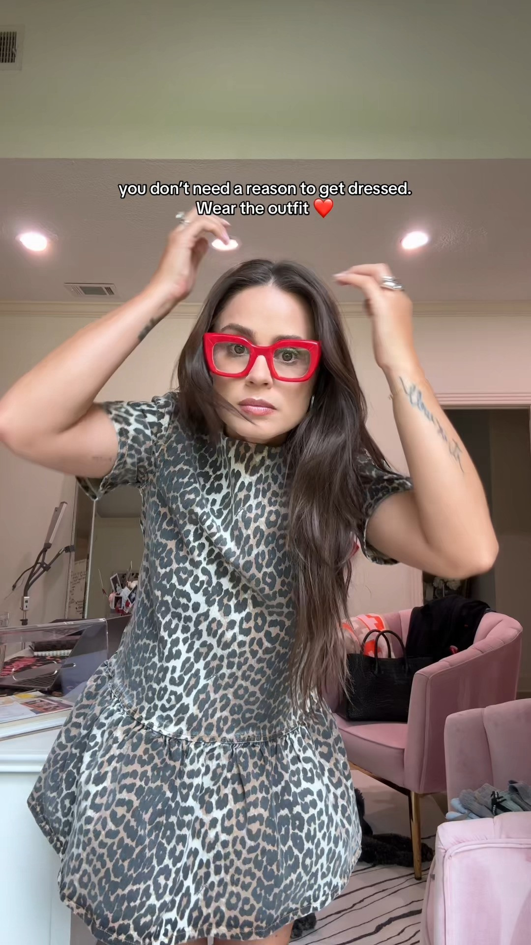 Leopard does the talking, loafers keep it grounded. This is what 'put together in 5 minutes' actually looks like when your closet is doing the work for you. 🐆 Similar glasses linked since the exact Vicci pair isn't shoppable — don't let that stop you. 

 #LTKgrwm #LTKootd #LTKmomlife