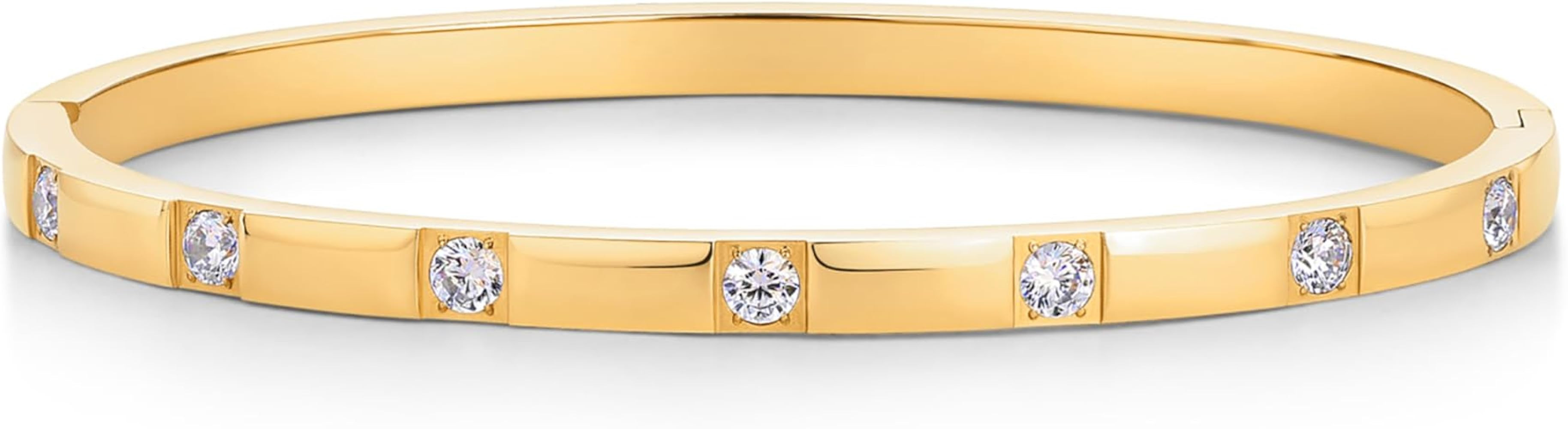 Dainty Love Bangle with Cubic Zirconia, CZ Hinge Bracelet Stack, Stainless Steel Summer Jewelry G... | Amazon (US)