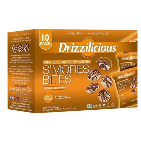 Drizzilicious Mini Rice Cakes, S'mores Flavored Rice Cake Gluten Free Snacks, Rice Crisps 10-Pack | Walmart (US)