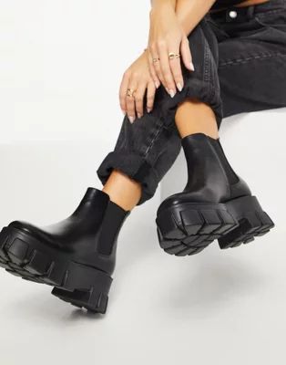 Truffle Collection faux leather chunky chelsea boots in black with exaggerated sole | ASOS (Global)