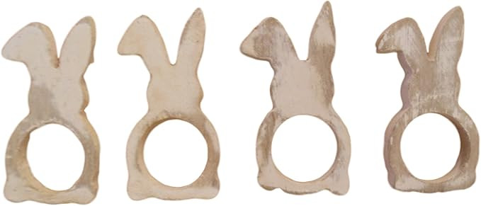 Wooden Easter Bunny Rabbit Napkin Rings Set of 4 | Amazon (US)