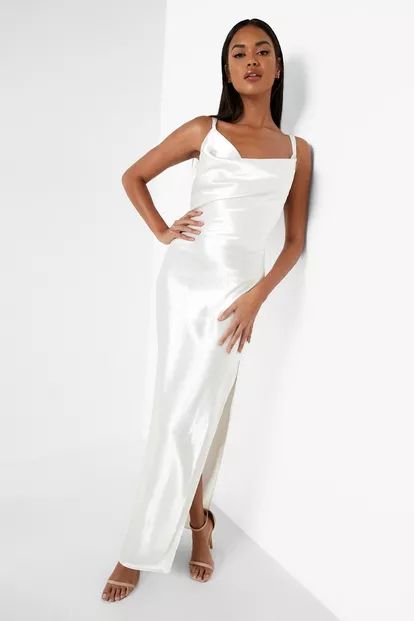 Satin Strappy Back Cowl Neck Maxi Dress | Boohoo.com (US & CA)