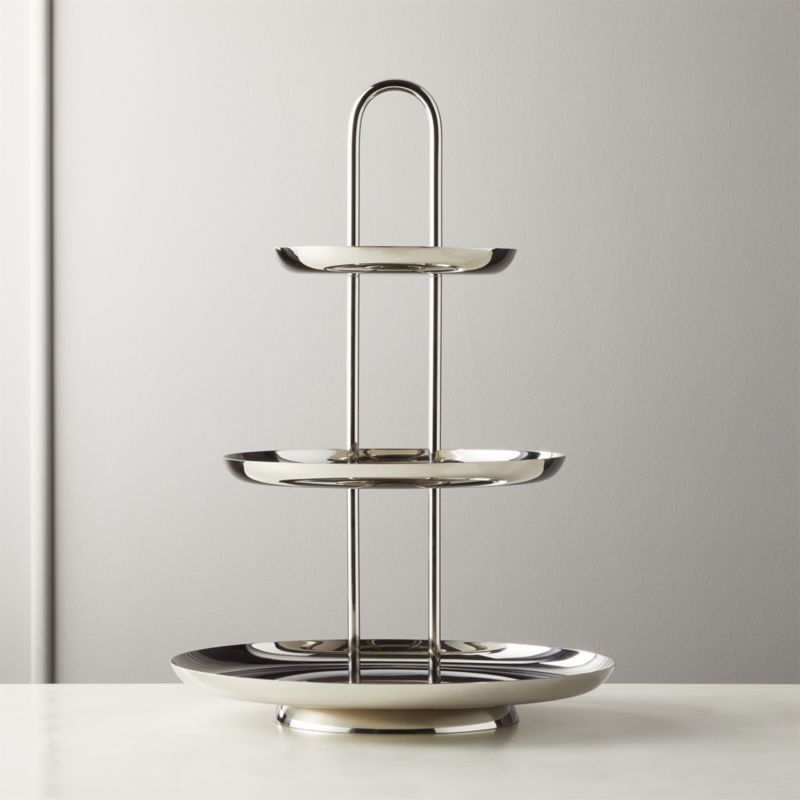 Porter Polished Stainless Steel 3-Tier Server with Handle + Reviews | CB2 | CB2
