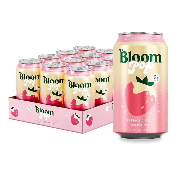 Bloom Pop Prebiotic Soda 12 Pack, Strawberry Cream Flavor, 12oz Cans | Prebiotic Soda for Gut Hea... | Amazon (US)