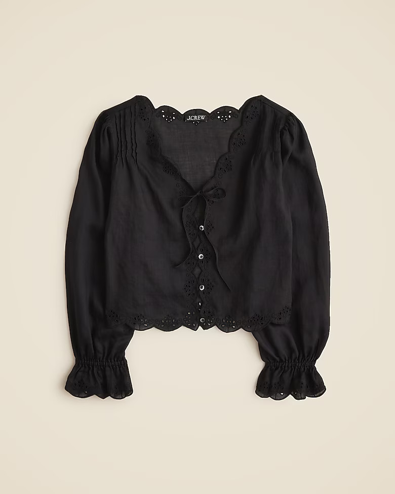 Scallop-trim tie-front top in ramie | J. Crew US