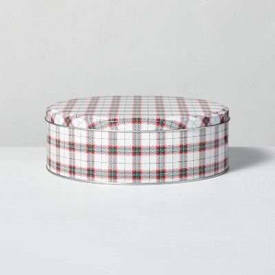 Large Holiday Plaid Round Gift Tin Red/Green - Hearth &#38; Hand&#8482; with Magnolia | Target