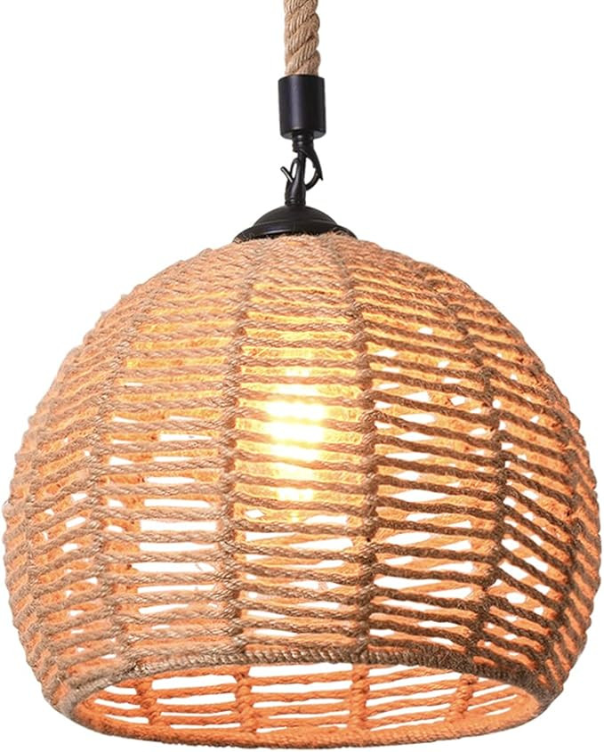 Rustic Industrial Metal Hemp Rope Pendant Light Fixture, 1-Light Beach Pendant Light, Hand Woven ... | Amazon (US)