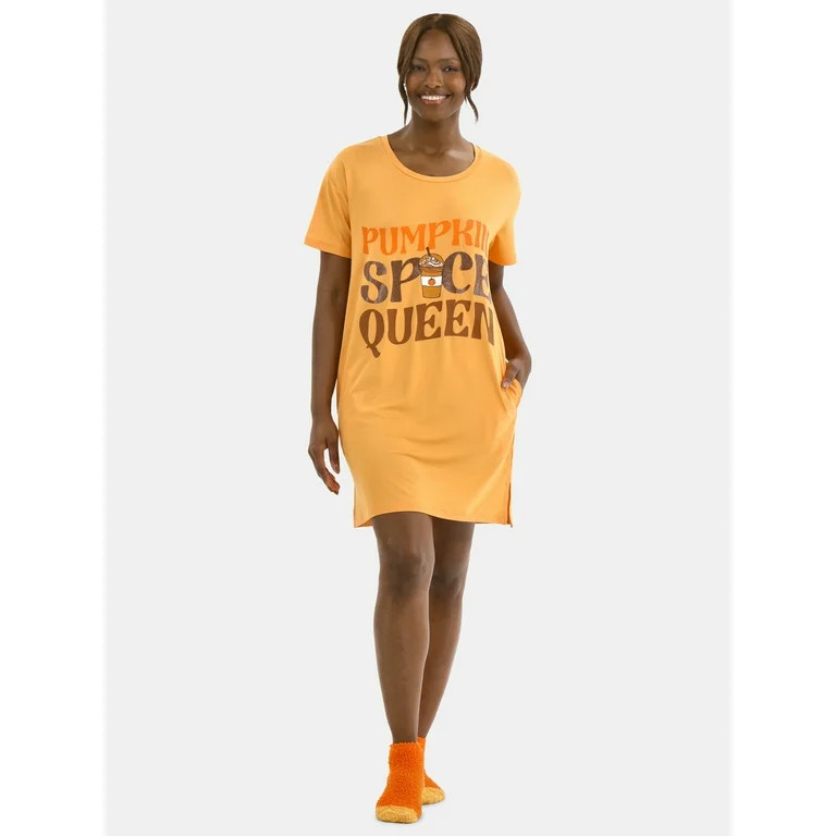 Halloween Women's Printed Sleepshirt Top and Socks Set from Way to Celebrate, 2-Piece, Sizes XS-3... | Walmart (US)