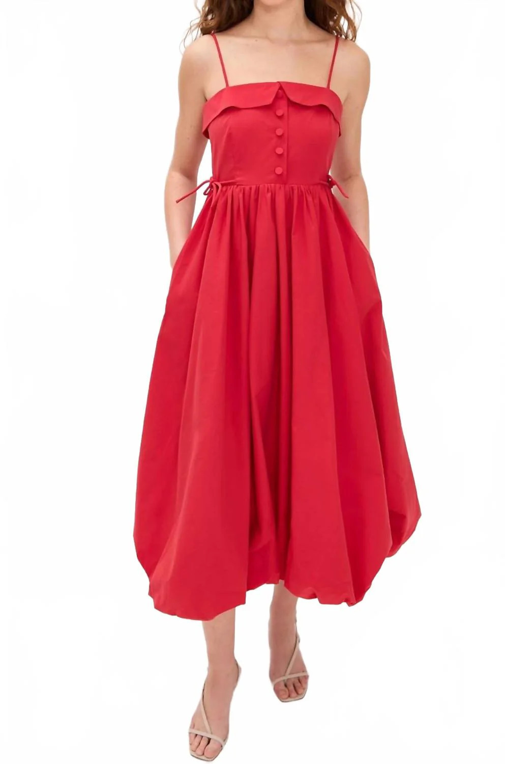 Taryn Midi Dress In True Red | Shop Simon