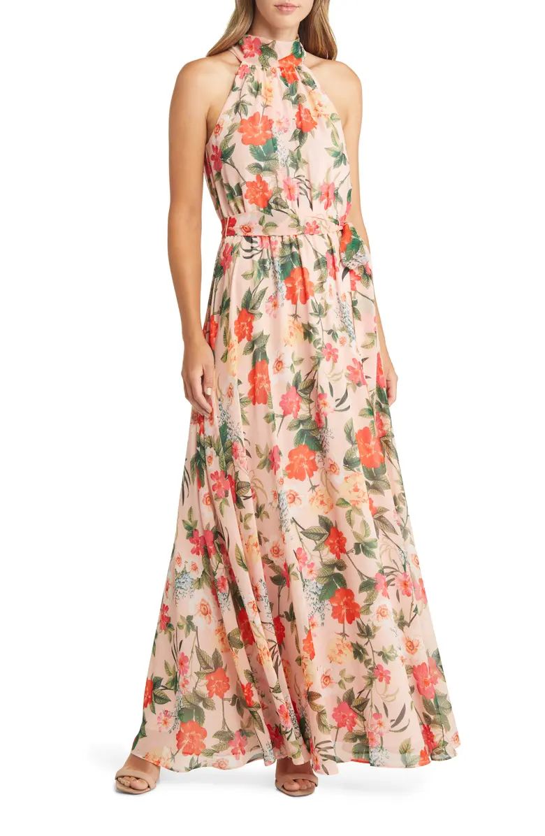 Eliza J Floral Halter Neck Chiffon Maxi Dress | Nordstrom | Nordstrom