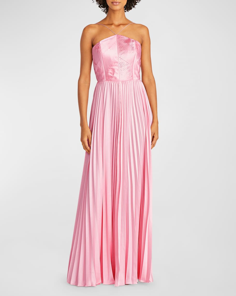 Kamari Low-Back Pleated Charmeuse Gown | Neiman Marcus