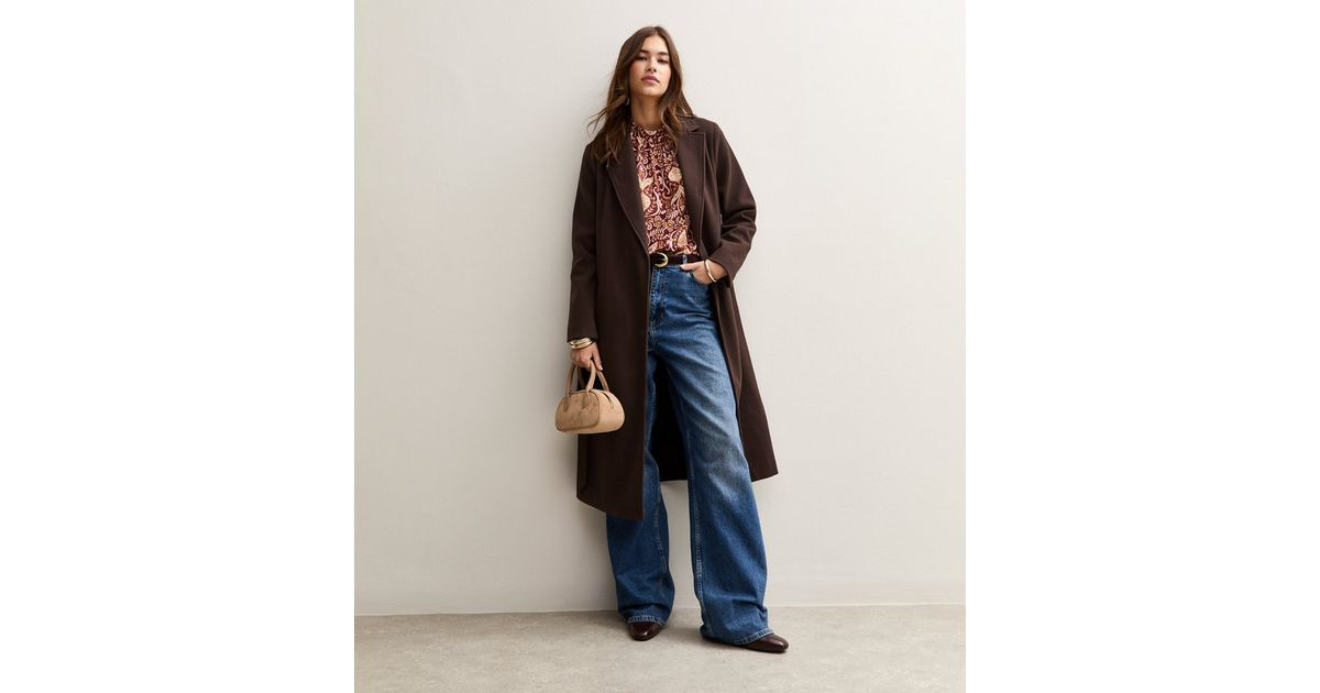 Dark Brown Unlined Longline Belted Coat | New Look | New Look (UK)