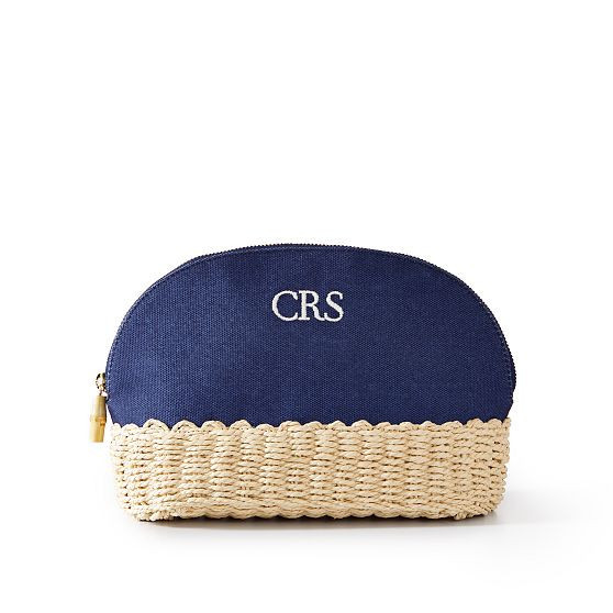 Canvas and Raffia Travel Cosmetic Case, Navy | Mark and Graham