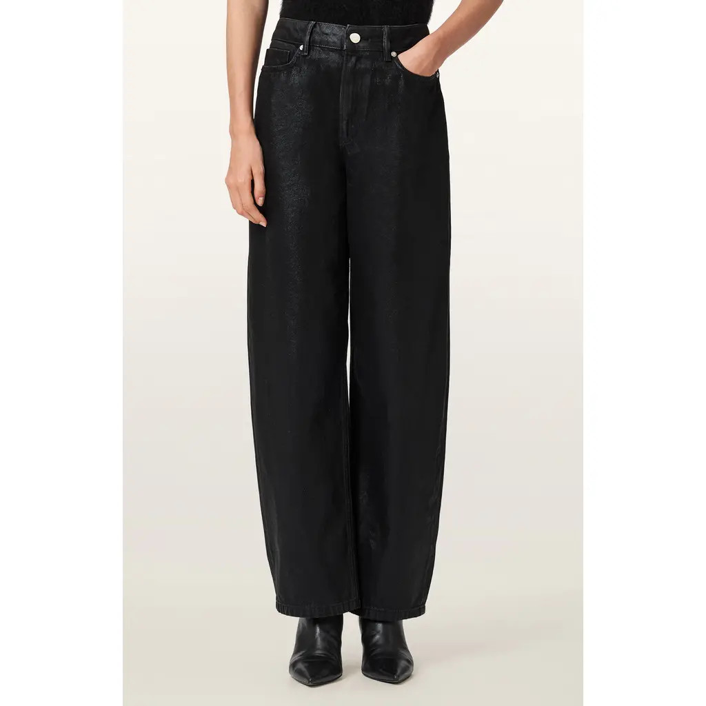 AllSaints Daria Barrel Leg Jeans in Coated Black at Nordstrom Rack, Size 25 | Nordstrom Rack