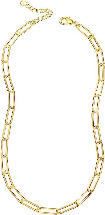Reoxvo 18K Real Gold Plated Link Chain Necklace Bracelets for Women Oval Rectangle Chain Link Cho... | Amazon (US)