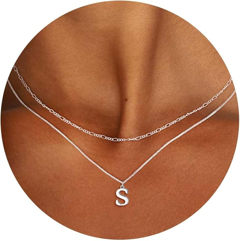 MBW Silver Initial Necklaces for Women Trendy, 14K Layered Necklace for Women Dainty Silver Lette... | Amazon (US)