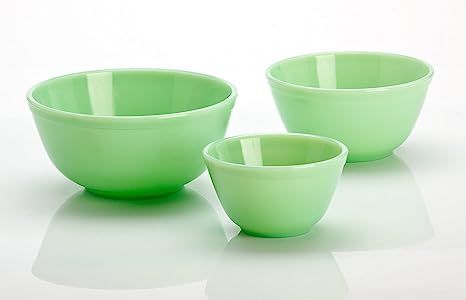 3 Pieces Glass Mixing Bowl Set - Jade (Green) Color - 20 oz, 40 oz, 65 oz | Amazon (US)