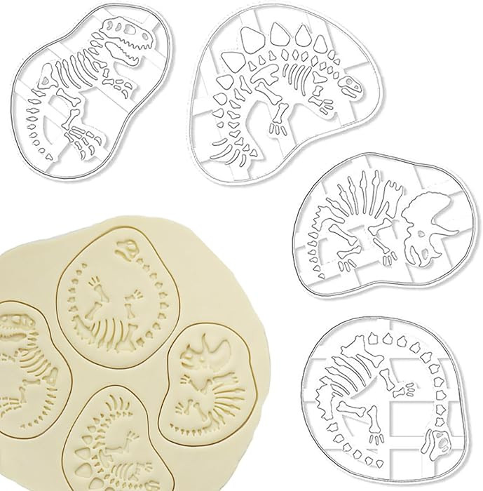 4 Pcs Dinosaur Cookie Cutters Dinosaur Skeleton Fossil Cookie Cutters Stegosaurus T-Rex Tanystrop... | Amazon (US)