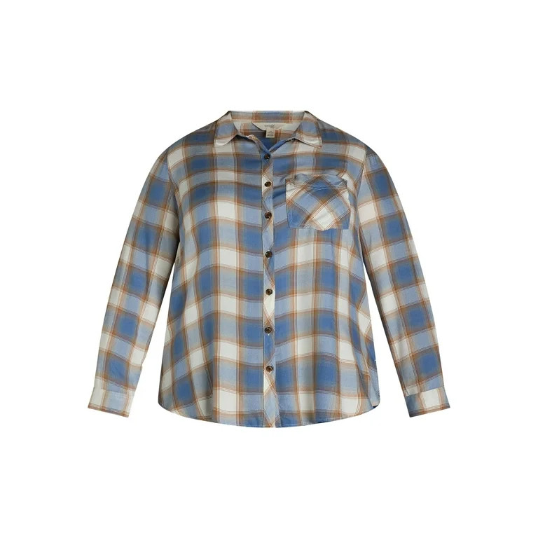 Terra & Sky Women's Plus Plaid Button-Down Shirt, Sizes 0X-5X | Walmart (US)