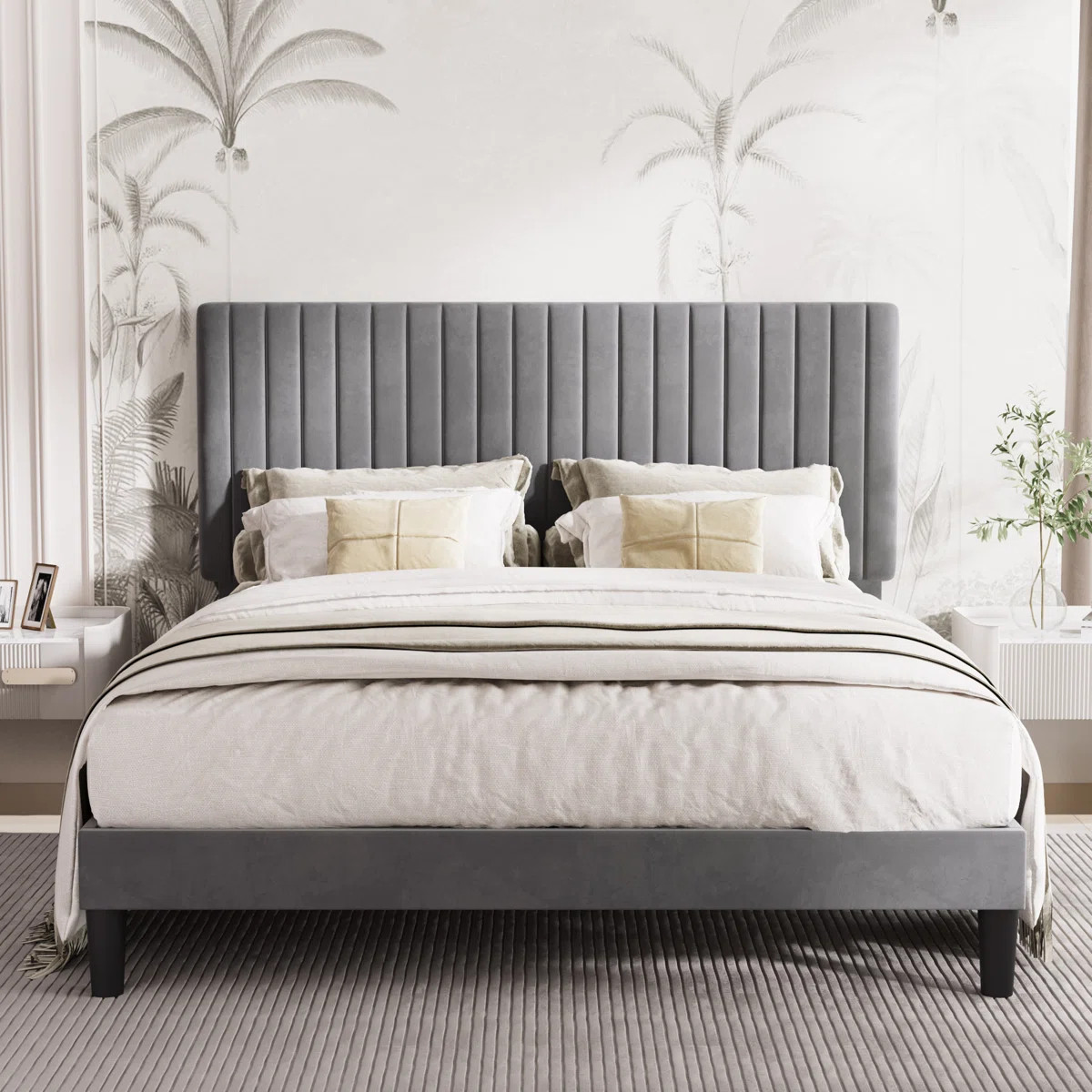 Dunphy Upholstered Platform Bed with Adjustable Headboard | Wayfair North America