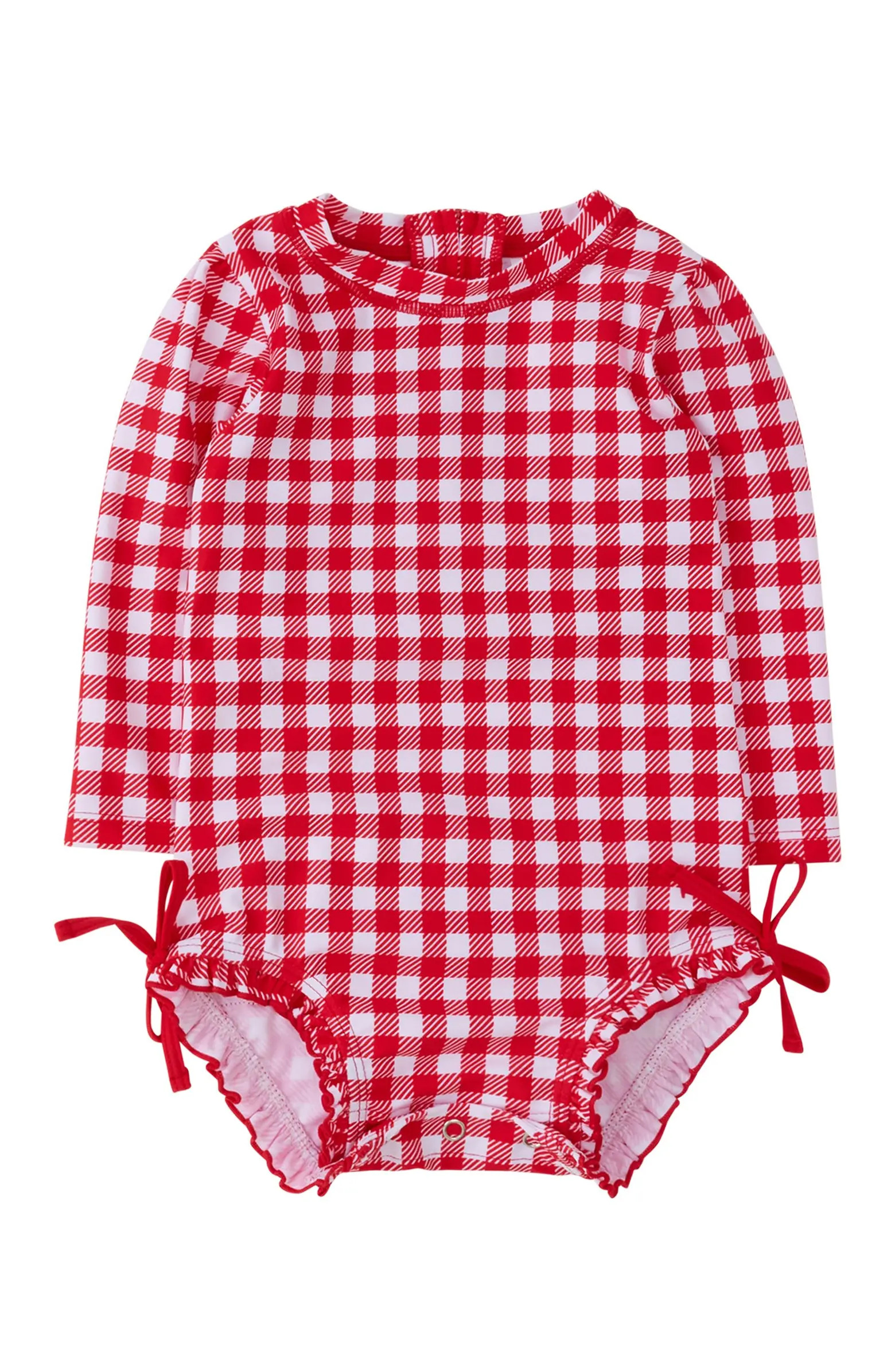 RuffleButts Baby Girls Gingham Long Sleeve UPF50+ One Piece Rash Guard | Nordstrom | Nordstrom