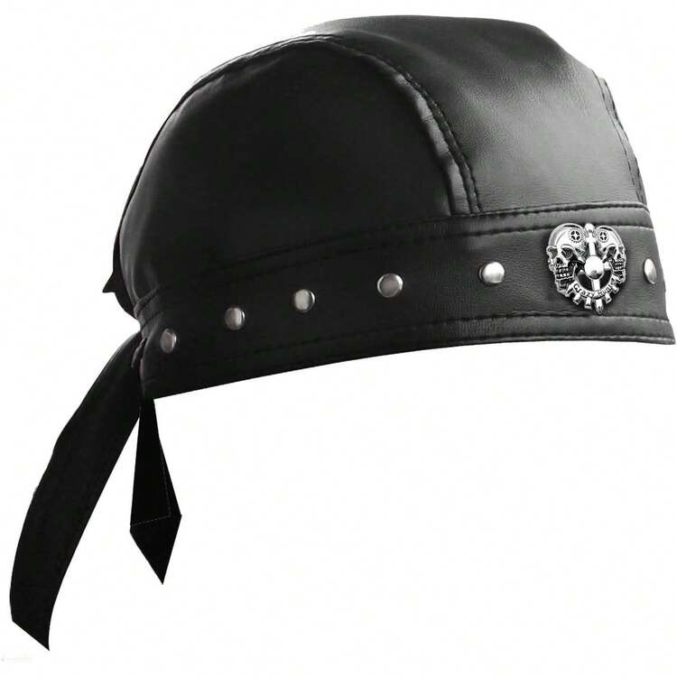 Adjustable Cycling Bandana Skull Cap For Bikers - Black Leather | SHEIN