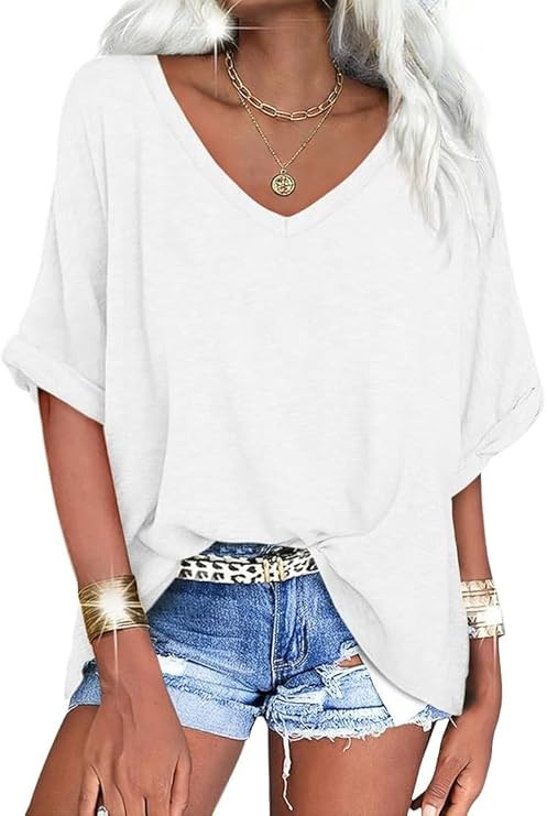 UNCLECAT Women's V Neck Oversized T-Shirts Summer Short Sleeve Shirts Loose Casual Tops Tee | Amazon (US)