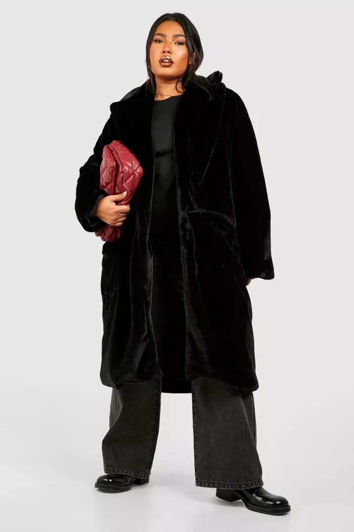 Plus Faux Fur Longline Overcoat | Boohoo.com (UK & IE)