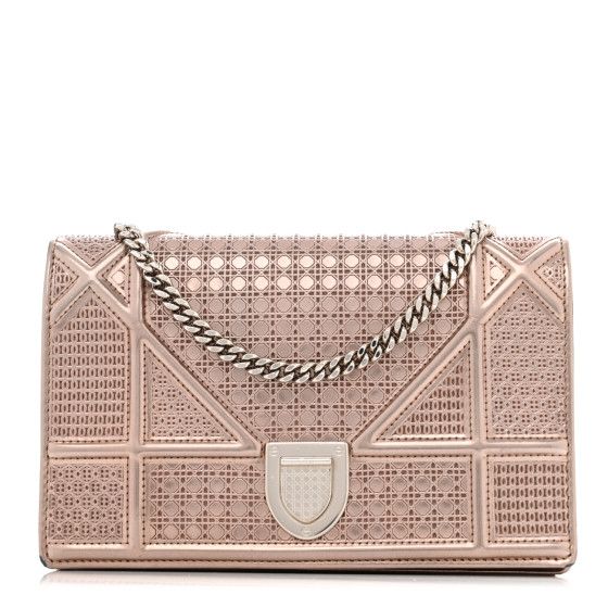 Metallic Patent Micro-Cannage Diorama Wallet on Chain Pouch Hyper Pink | FASHIONPHILE (US)