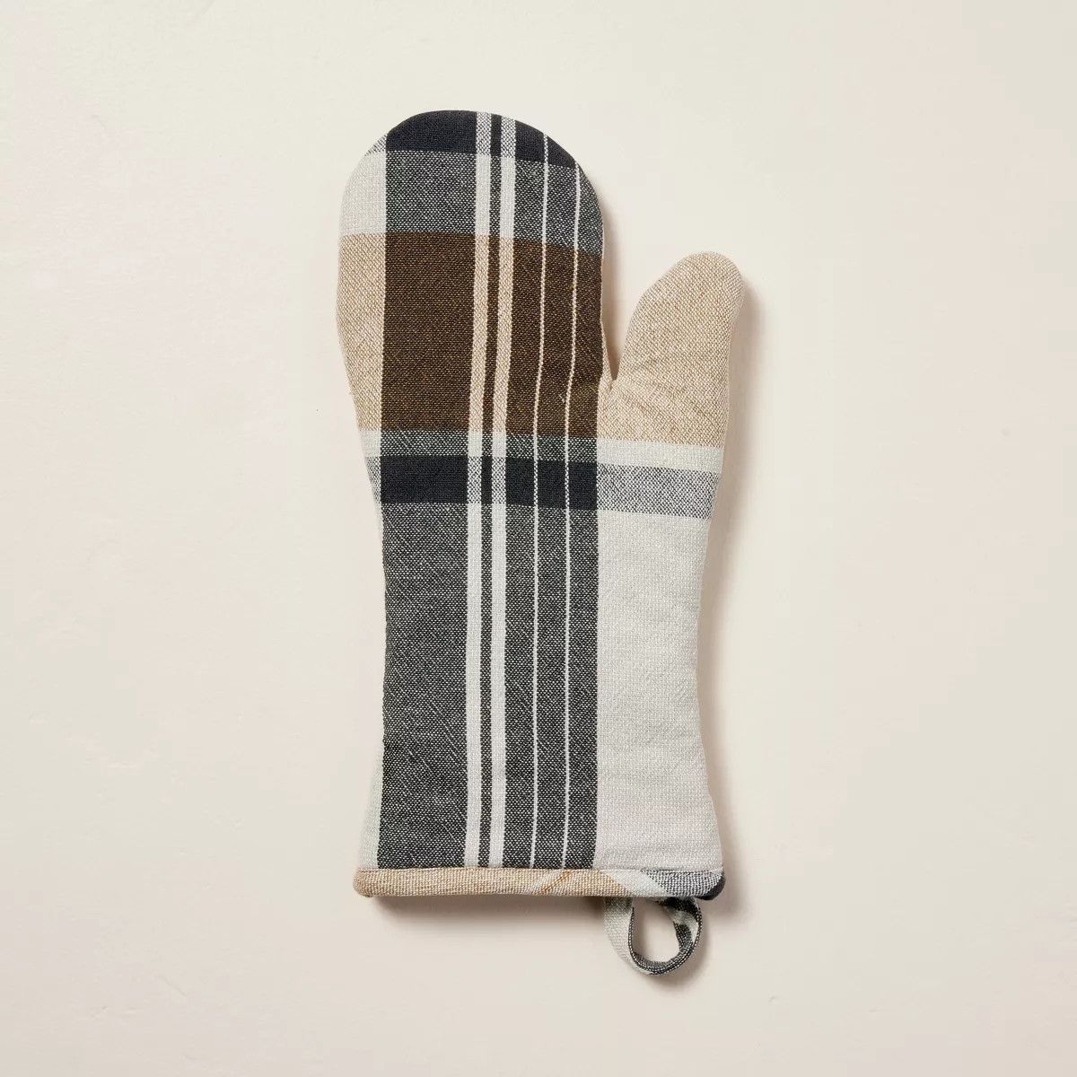 Fall Plaid Woven Oven Mitt Cream/Almond/Gray - Hearth & Hand™ with Magnolia | Target