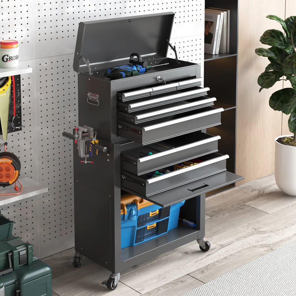 Tool Chest, 8-Drawer Rolling Tool Chest With Locking System & Detachable Top, Drawers for Garage ... | Wayfair North America