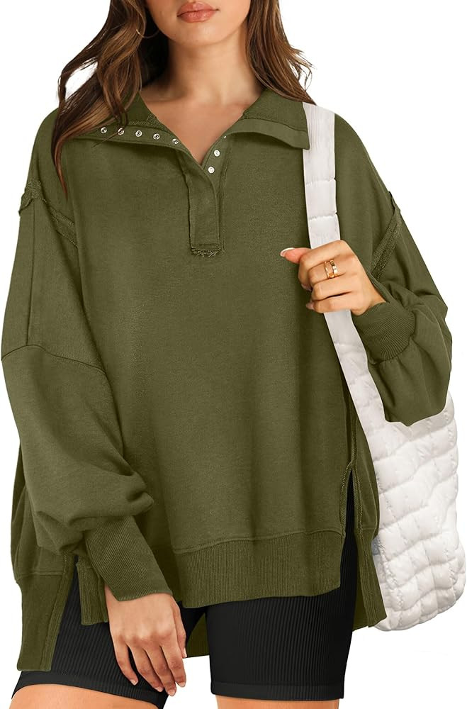 RUBZOOF Oversized Sweatshirt for Women Trendy Button Henley Neck Pullover Long Sleeve Tops Casual... | Amazon (US)