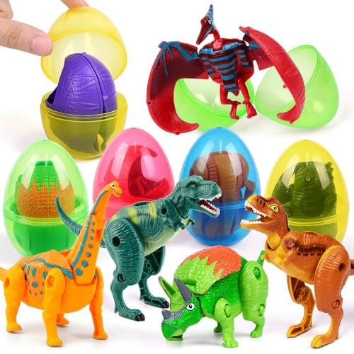 OCATO Easter Eggs Filled with Dinosaur Toys Jumbo Deformation Dinosaur Eggs Easters Egg Fillers Plastic Surprise Egg Easters Basket Stuffers Easter Party Favors for Kids Boys Girls Toddlers 6 Pack | Amazon (US)