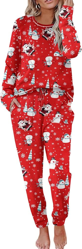 Ekouaer Pajamas Women's Long Sleeve Pj Set Soft 2 Piece Loungewear Sleepwear with Jogger Pants XS... | Amazon (US)