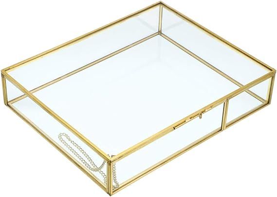 Hipiwe Gold Glass Photo Box - Large Vintage Photo Storage Organizer Box Trinket Box Jewelry Displ... | Amazon (US)