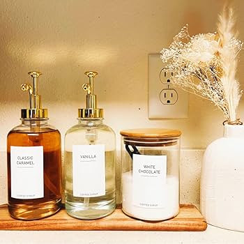 2 Pack 16.9OZ Coffee Syrup Dispenser for Coffee Bar with Labels and Gold Pump, 500ML Syrup Bottle... | Amazon (US)